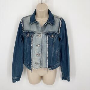 William Rast Sussex New Core Jean Jacket XS Junior Raw Edge Two Tone Blue Denim